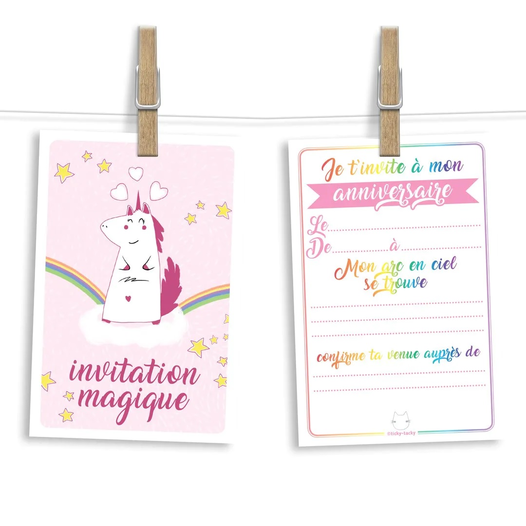 Cartes d'Invitation Anniversaire Licorne - Pirouette Cacahouète - Prairymood